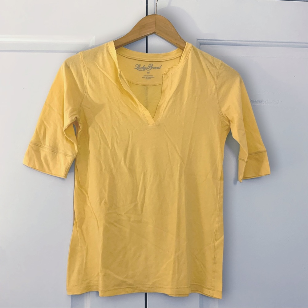Lucky Brand Yellow Quarter Sleeve Top